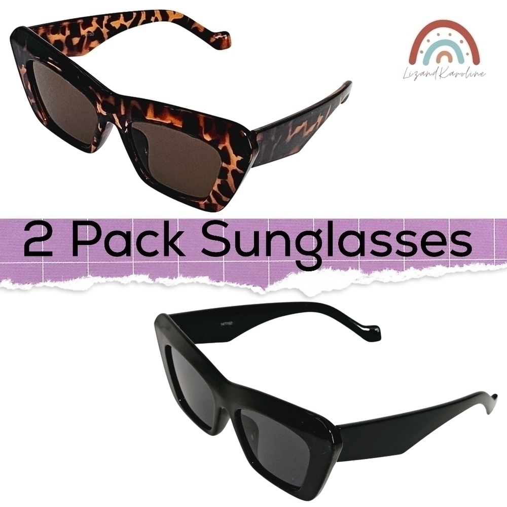New! 2 Pack Kenna Cat Eye Sunglasses Black Brown Tortoise Shell Bundle